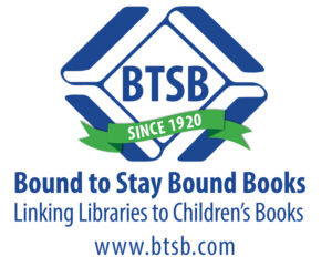 Bound to Stay Bound Books logo, blue books in diamond shape around BTSB text