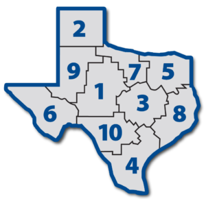 TLA District Map of Texas with 10 districts