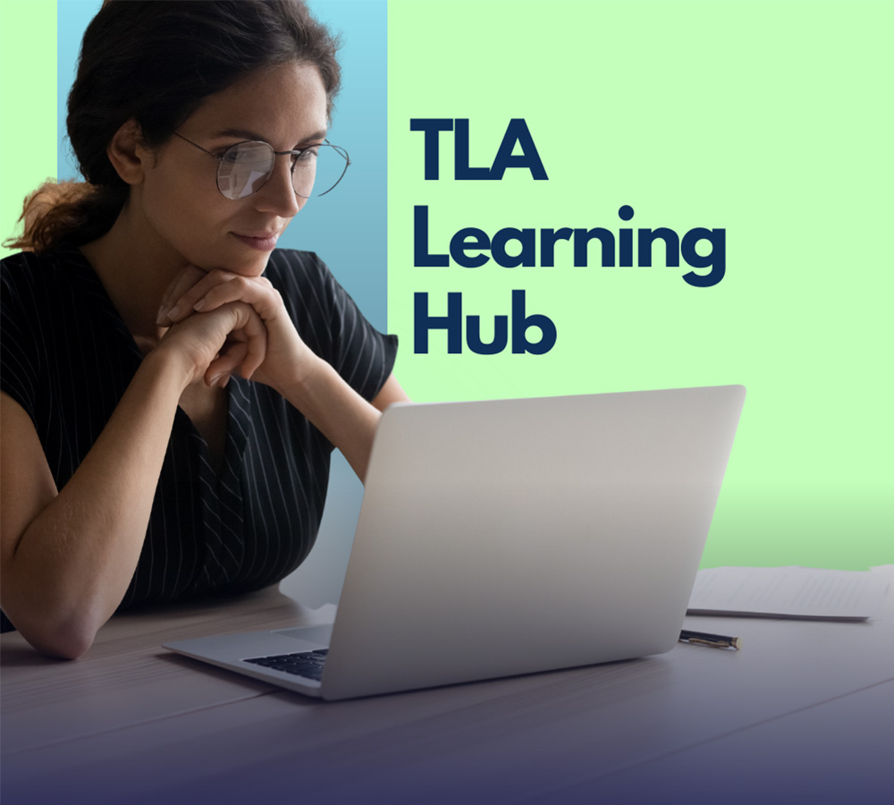 TLA Learning Hub with woman studying at laptop
