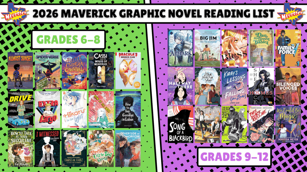 an image showing book covers from the 2026 Maverick Graphic Novel Reading List