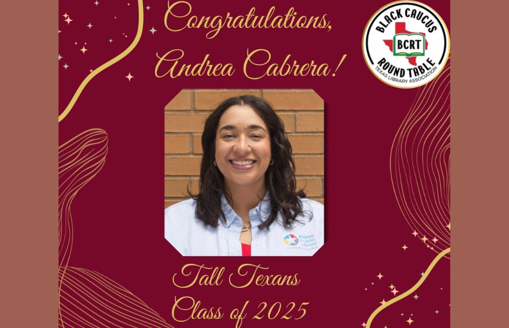 decorative graphic congratulating Andrea Cabrera for being accepted into the 2023 class of TLA Tall Texans